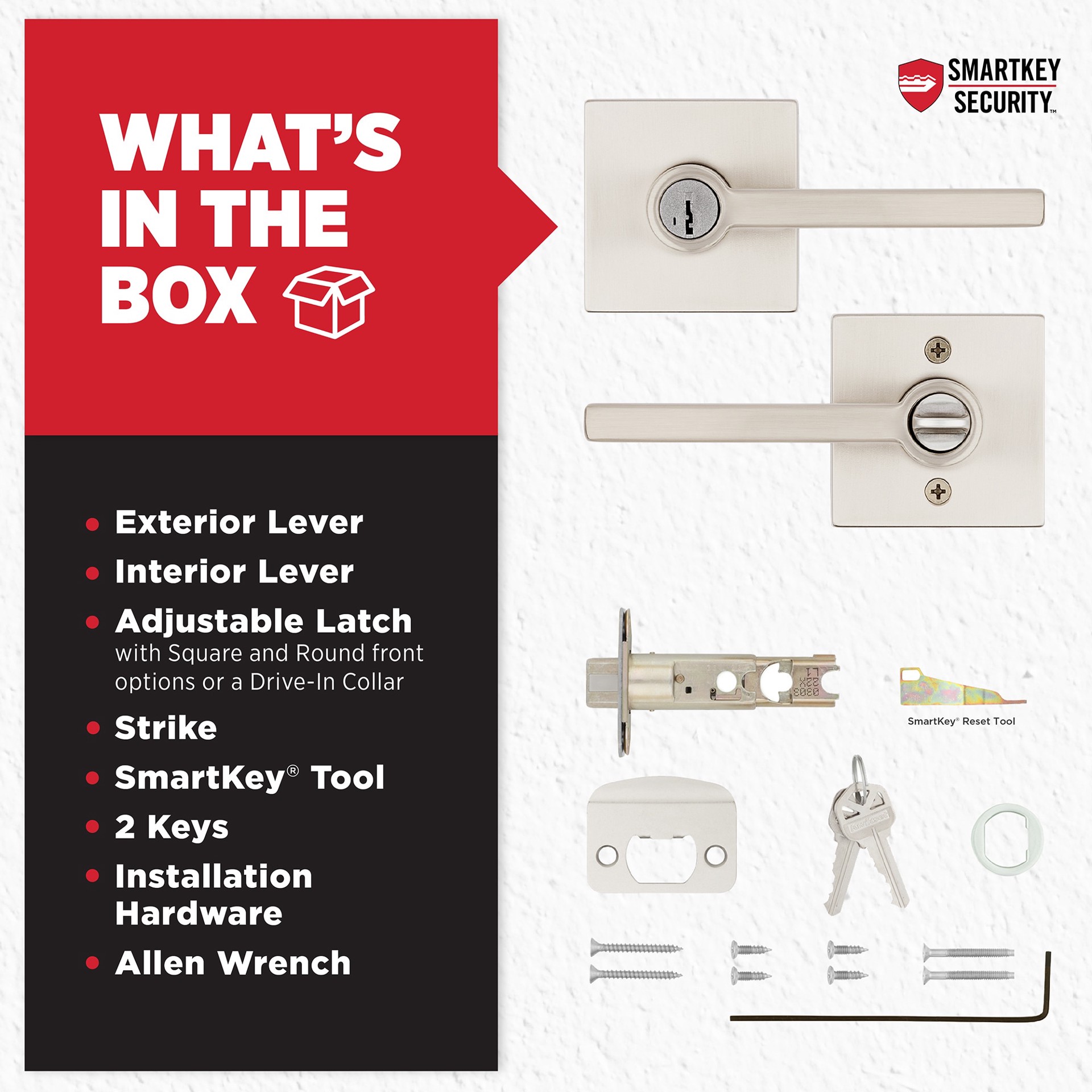 slide 6 of 6, Kwikset Signature Series Halifax Satin Nickel Exterior Keyed Entry Door Handle ft. SmartKey Security, 1 ct
