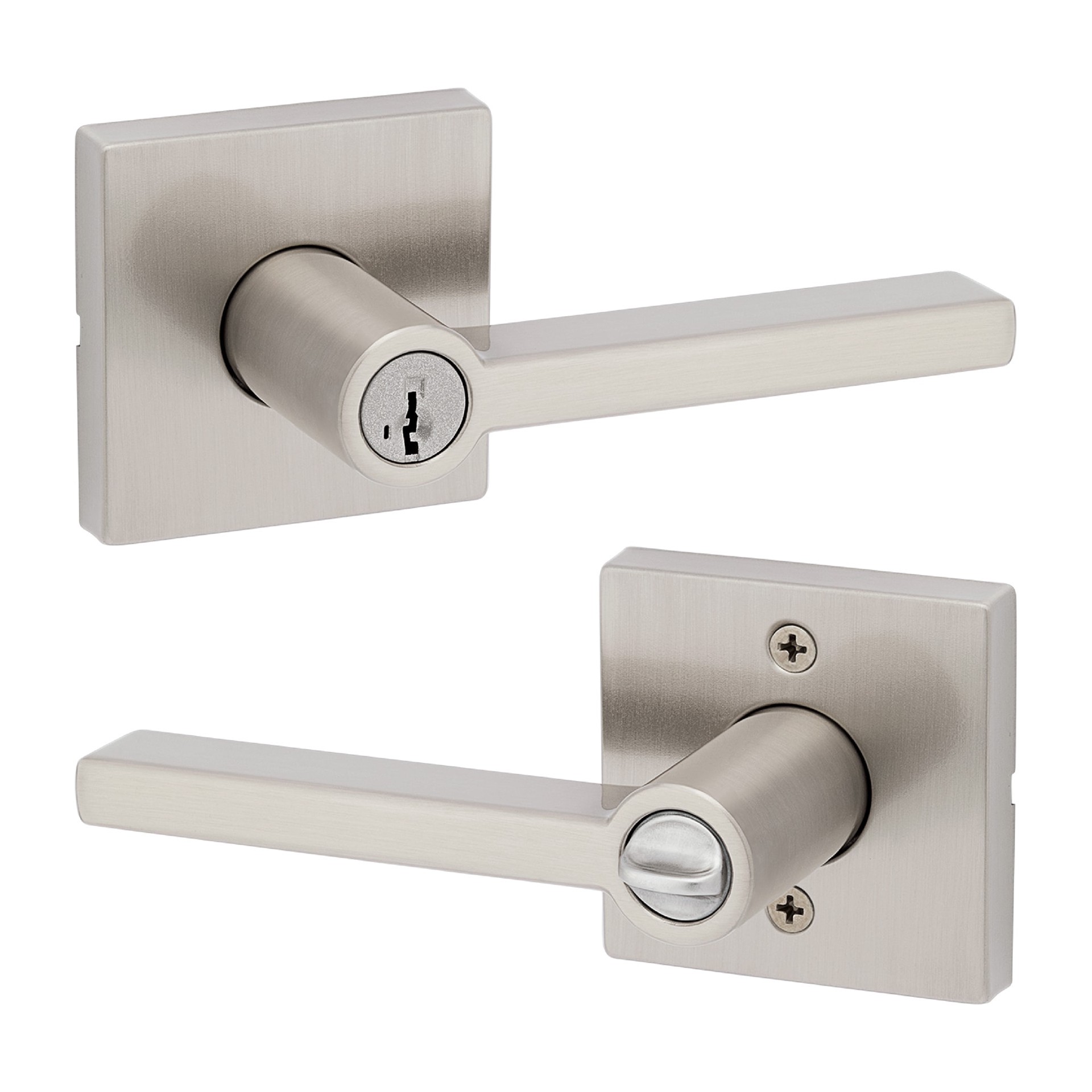 slide 1 of 6, Kwikset Signature Series Halifax Satin Nickel Exterior Keyed Entry Door Handle ft. SmartKey Security, 1 ct