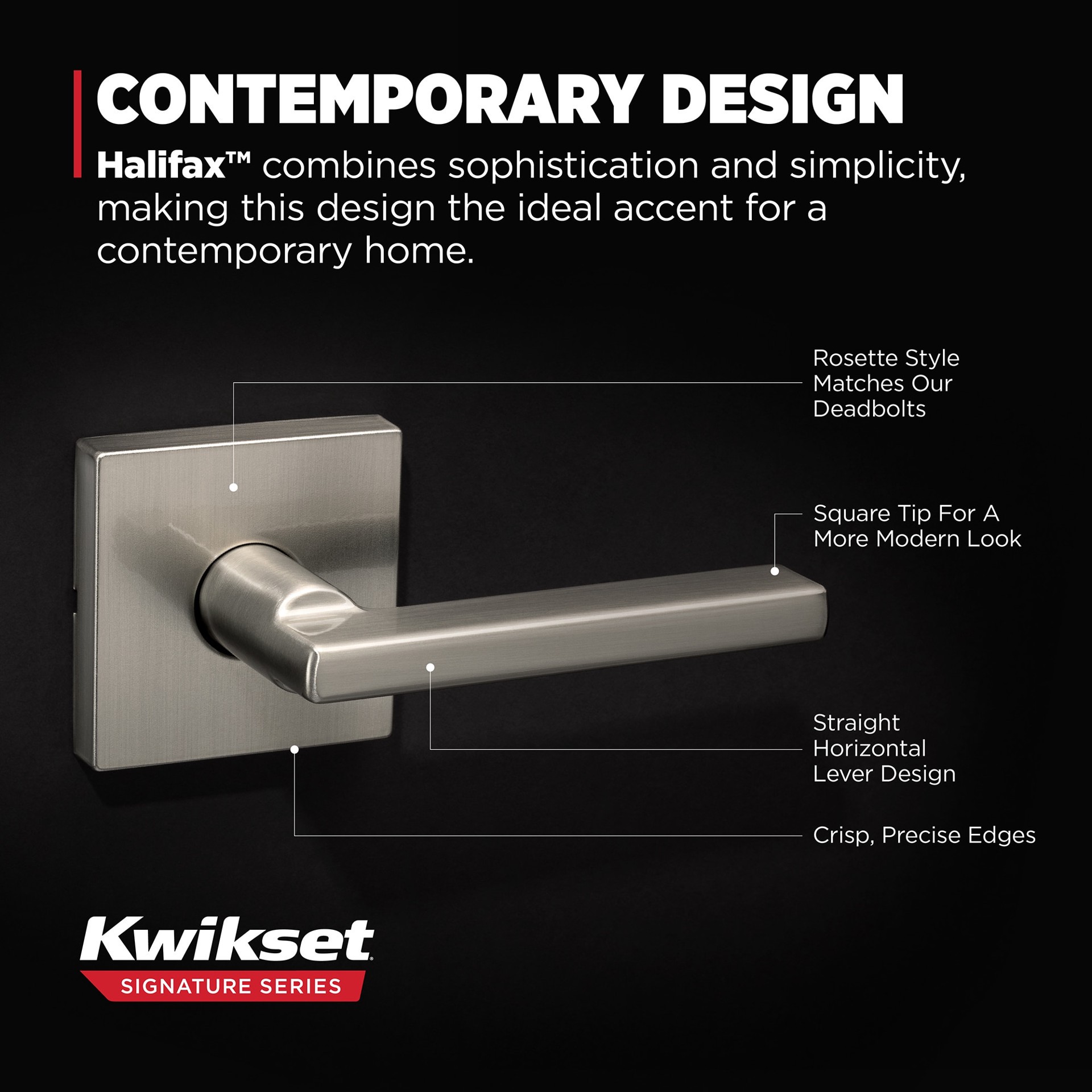slide 3 of 6, Kwikset Signature Series Halifax Square Satin Nickel Interior or Hall/Closet Passage Door Handle, 1 ct