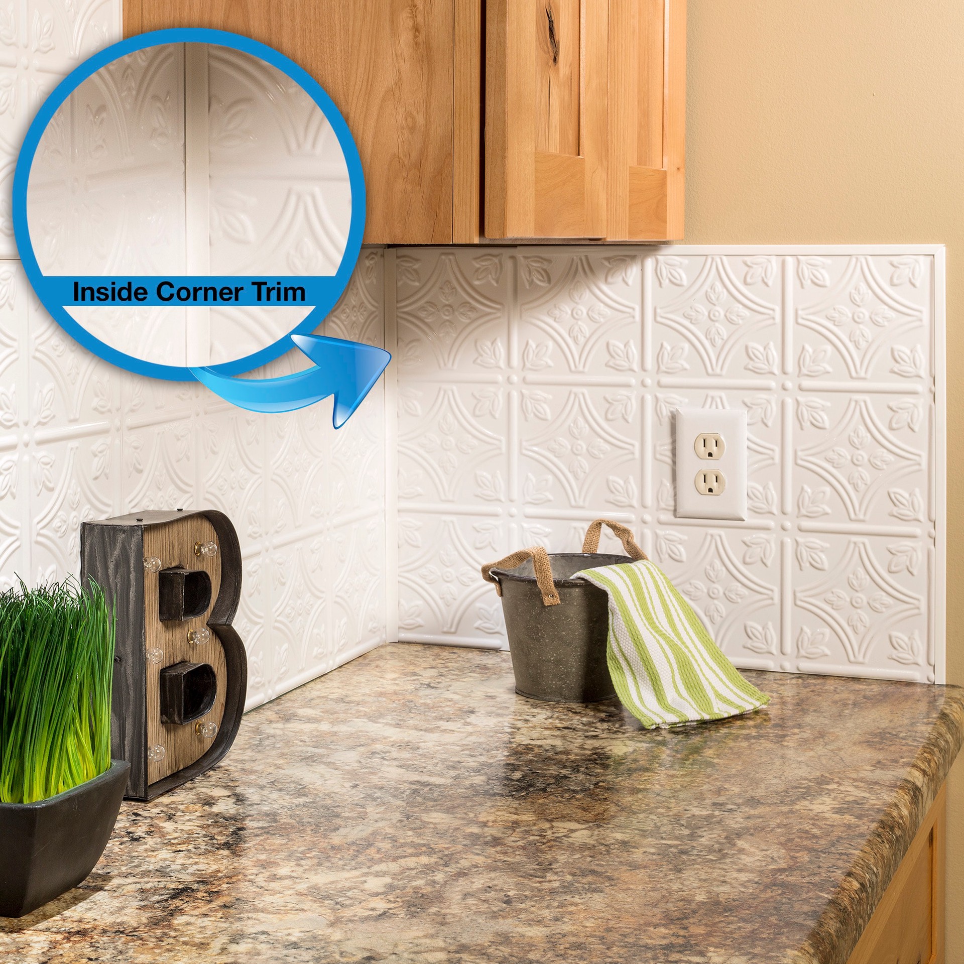 slide 3 of 4, Fasade 0.55-in W x 18-in L Brushed Nickel PVC Inside corner, 1 ct