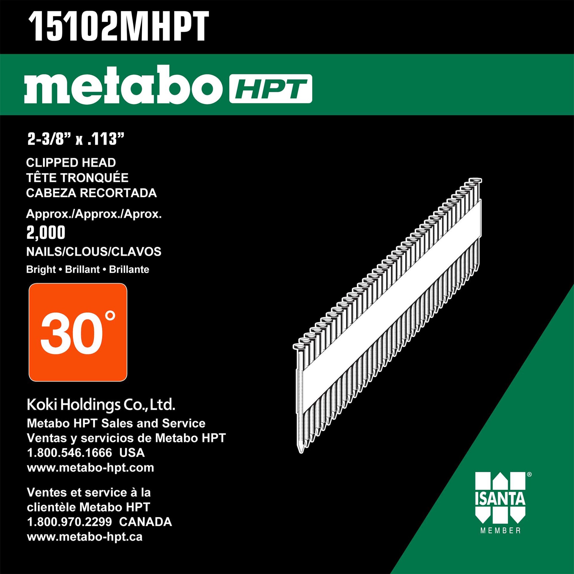 slide 3 of 6, Metabo HPT 2-3/8-in x 0.113-in 30 -Degree 7d Bright Smooth Shank Collated Framing nails ( 2000 -Per Box ), 1 ct