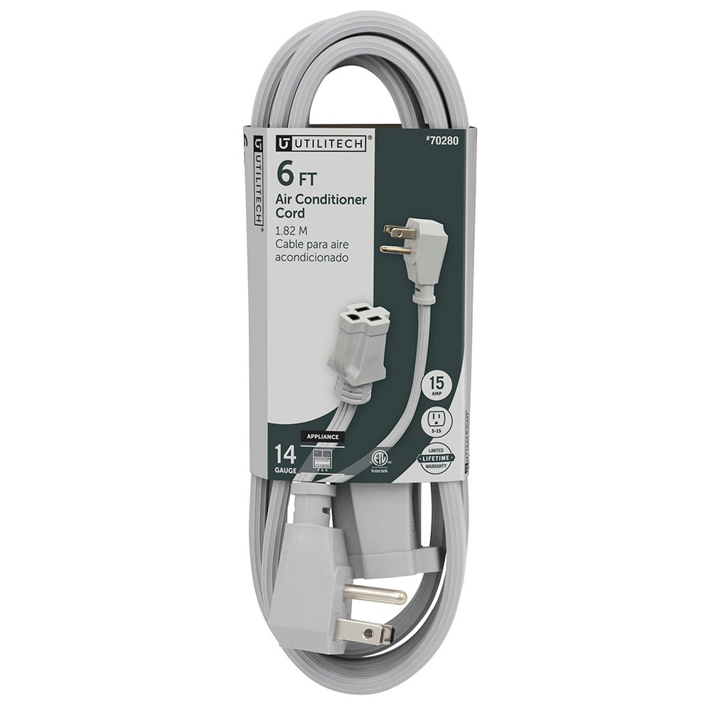 slide 1 of 2, Utilitech 6-ft 15 -Amp 3 -Prong Gray Air conditioner Appliance Power Cord, 1 ct