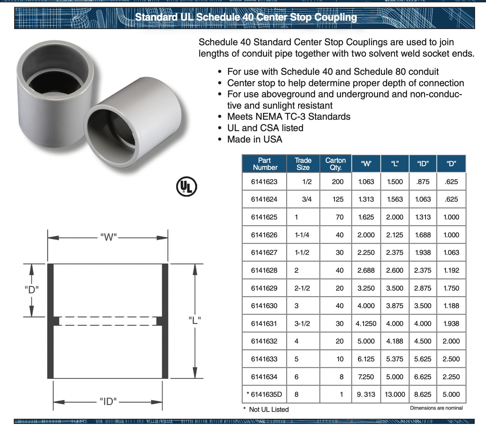 slide 5 of 5, CANTEX 1-in Schedule 40, Schedule 80 PVC Coupling Conduit Fittings, 1 ct