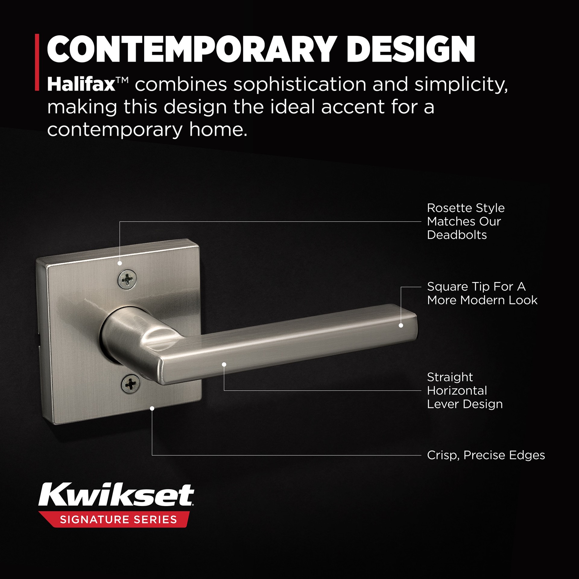 slide 3 of 6, Kwikset Signature Series Halifax Square Satin Nickel Interior or Exterior Dummy Door Handle, 1 ct