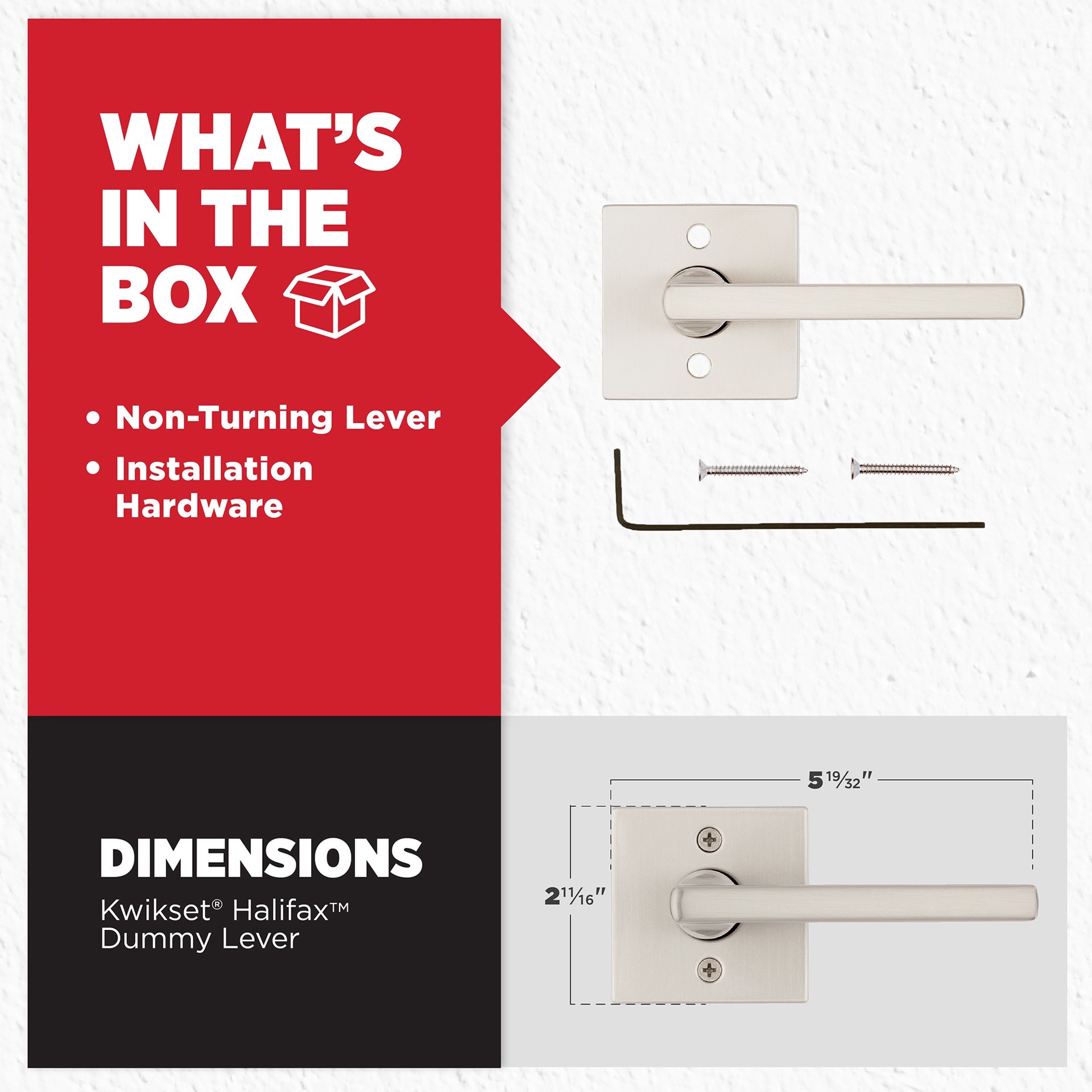 slide 5 of 6, Kwikset Signature Series Halifax Square Satin Nickel Interior or Exterior Dummy Door Handle, 1 ct