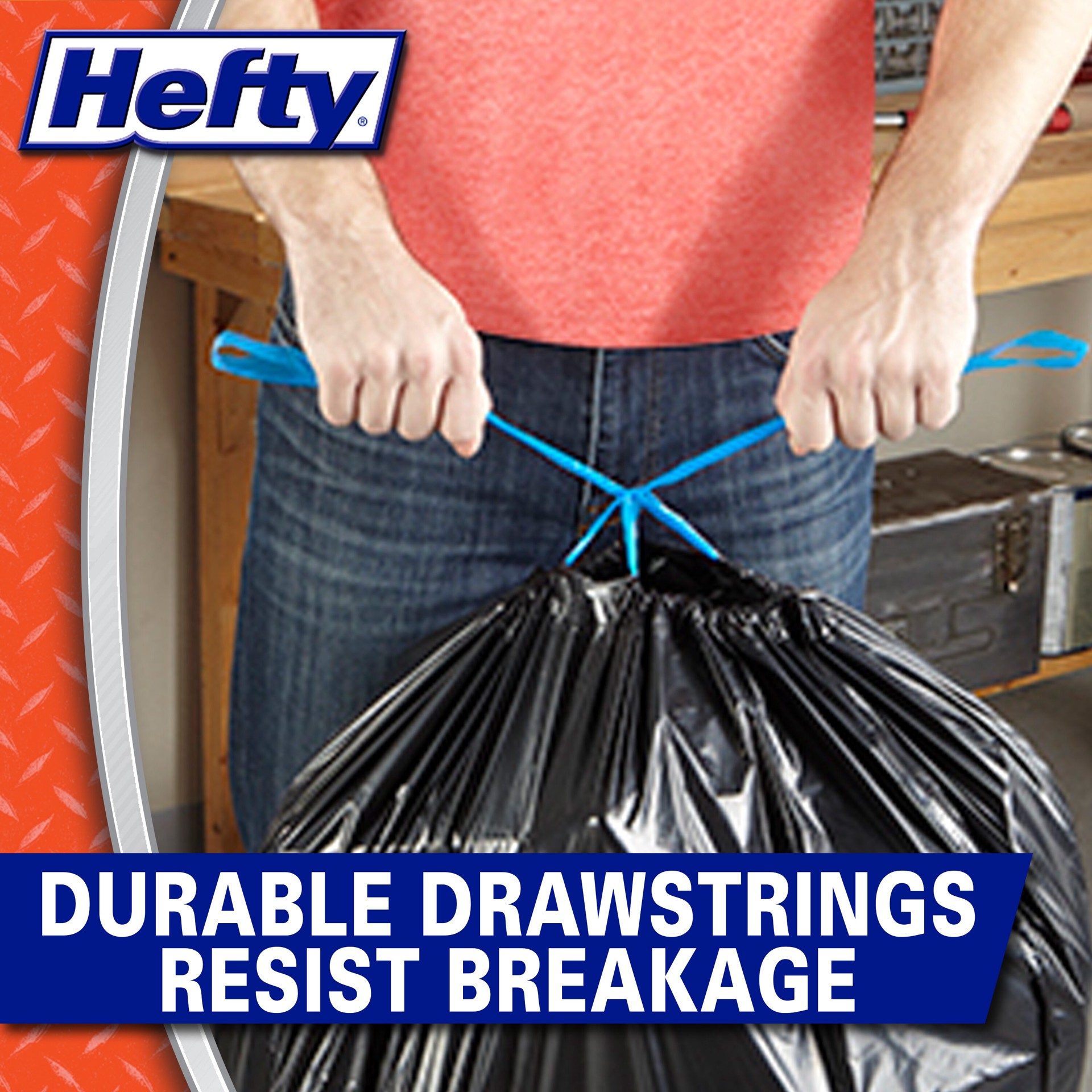 slide 3 of 5, Hefty 39-Gallon Black Outdoor Plastic Lawn and leaf Drawstring Trash Bag 34 -Count, 1 ct
