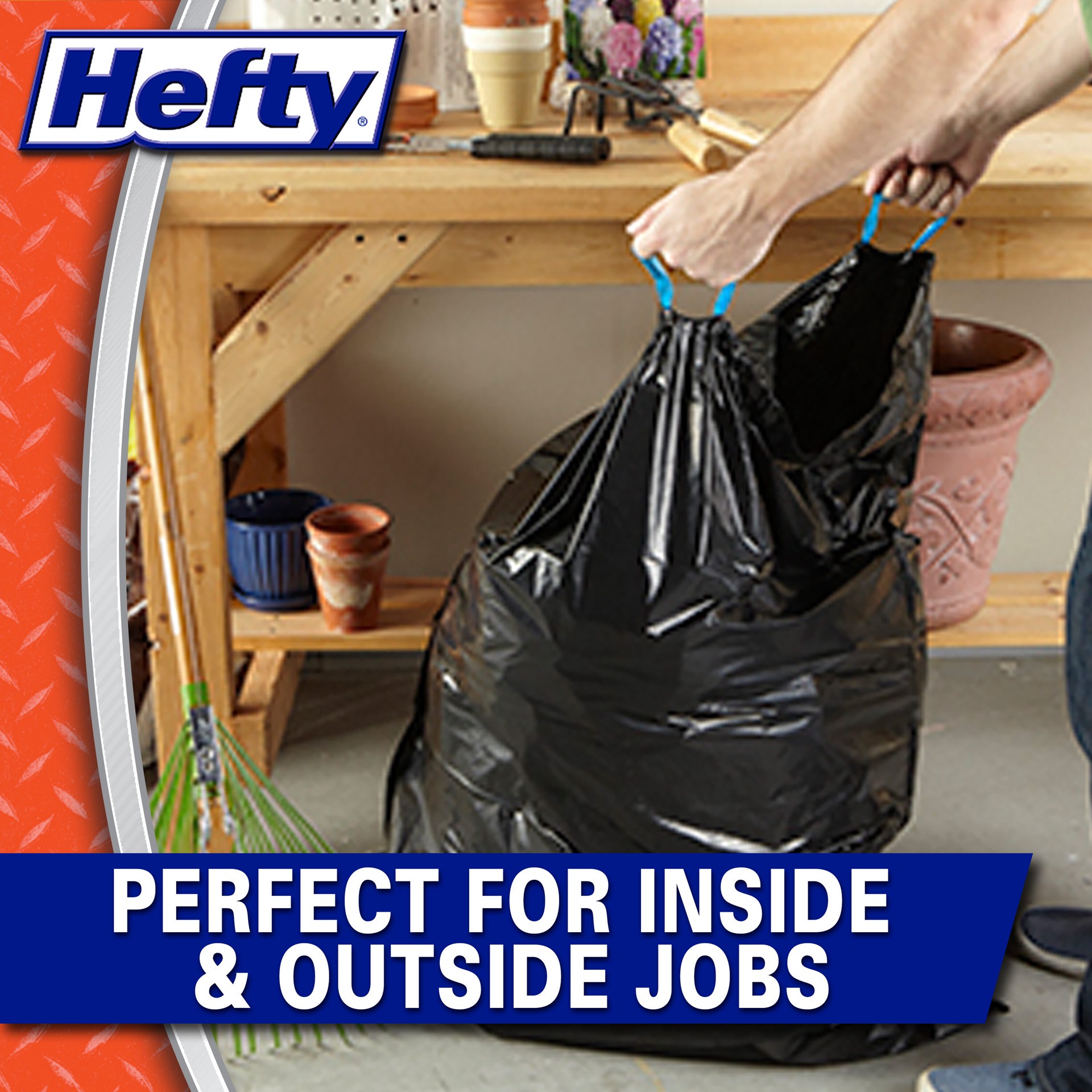 slide 4 of 5, Hefty 39-Gallon Black Outdoor Plastic Lawn and leaf Drawstring Trash Bag 34 -Count, 1 ct