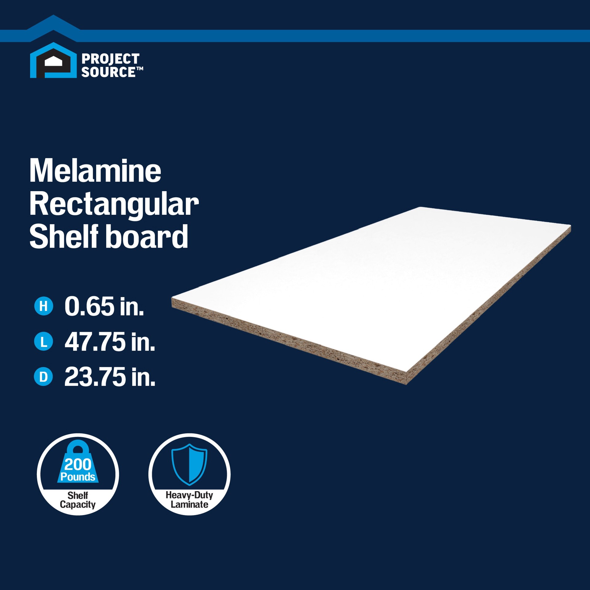 slide 2 of 6, Project Source 23.75-in D x 47.75-in L White Melamine Rectangular Shelf board, 1 ct