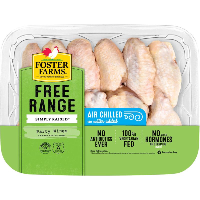 slide 1 of 10, Foster Farms Simply Raised USDA Antibiotic Free Party Chicken Wings - 1-2.5lbs - price per lb, per lb