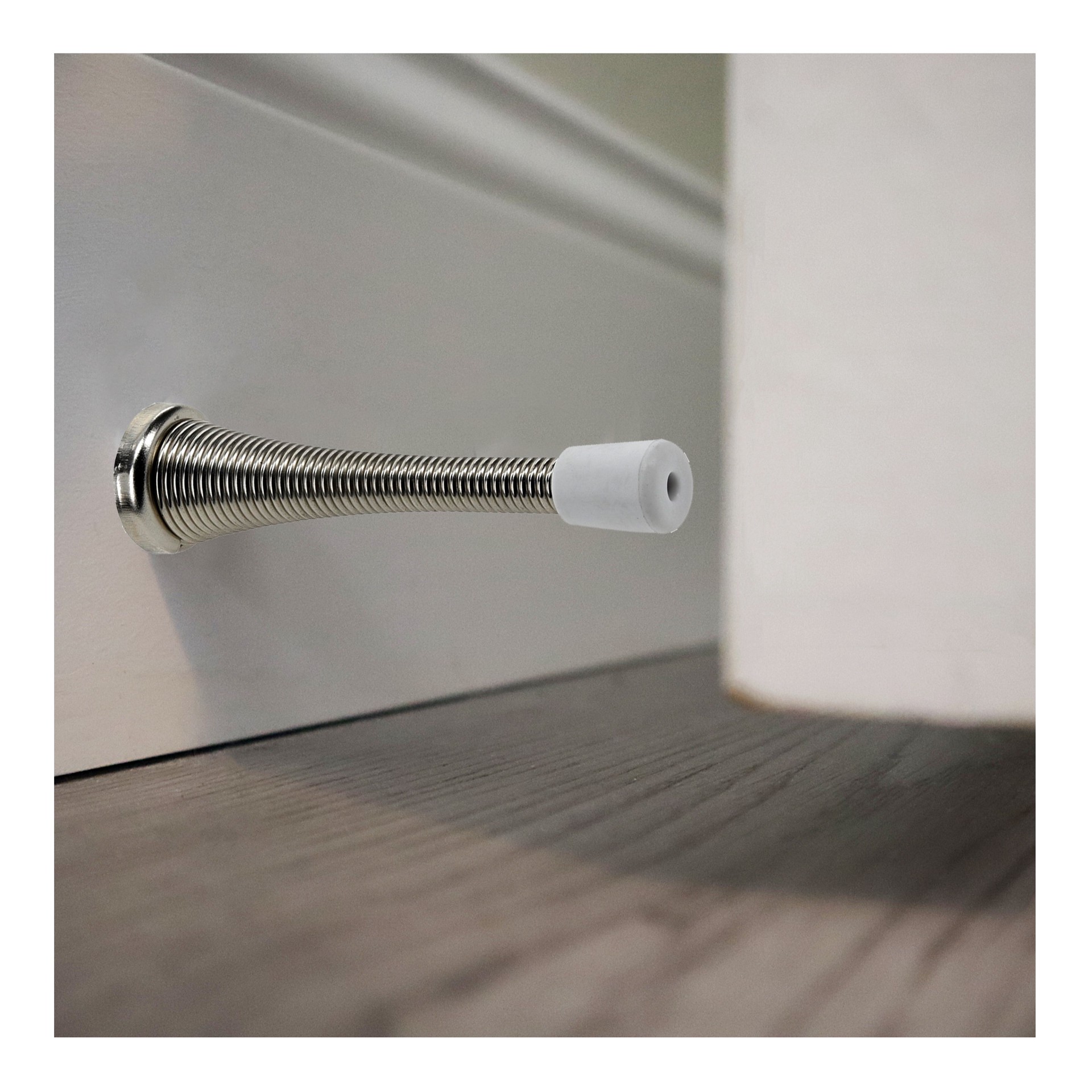 slide 4 of 6, RELIABILT 3-3/4-in Satin nickel Spring Door Stop, 1 ct