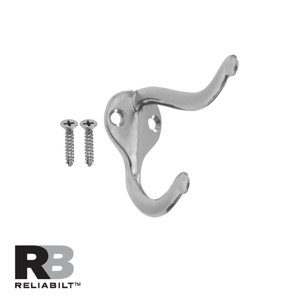 slide 2 of 6, RELIABILT 2 -Hook 1.08-in x 1.57-in H Satin Nickel Decorative Wall Hook ( 30-lb Capacity), 1 ct