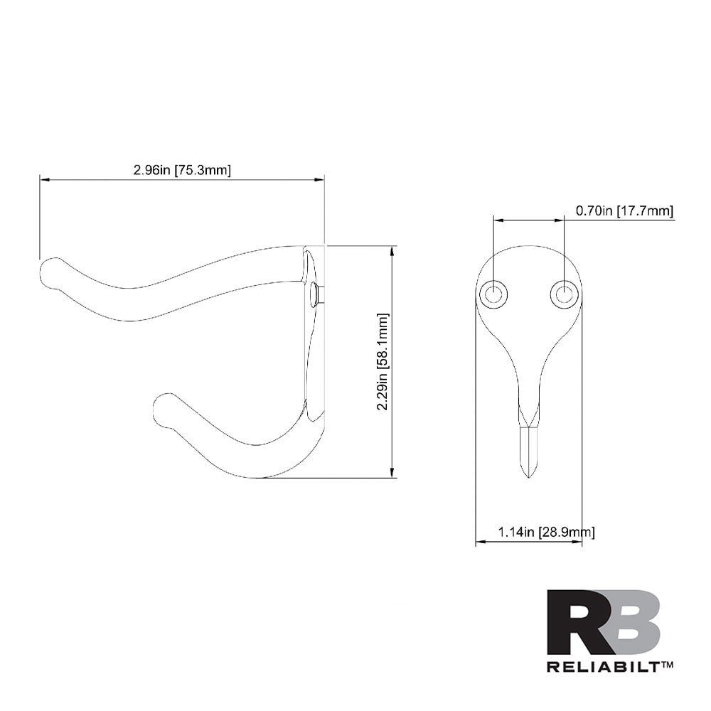 slide 3 of 6, RELIABILT 2 -Hook 1.08-in x 1.57-in H Satin Nickel Decorative Wall Hook ( 30-lb Capacity), 1 ct