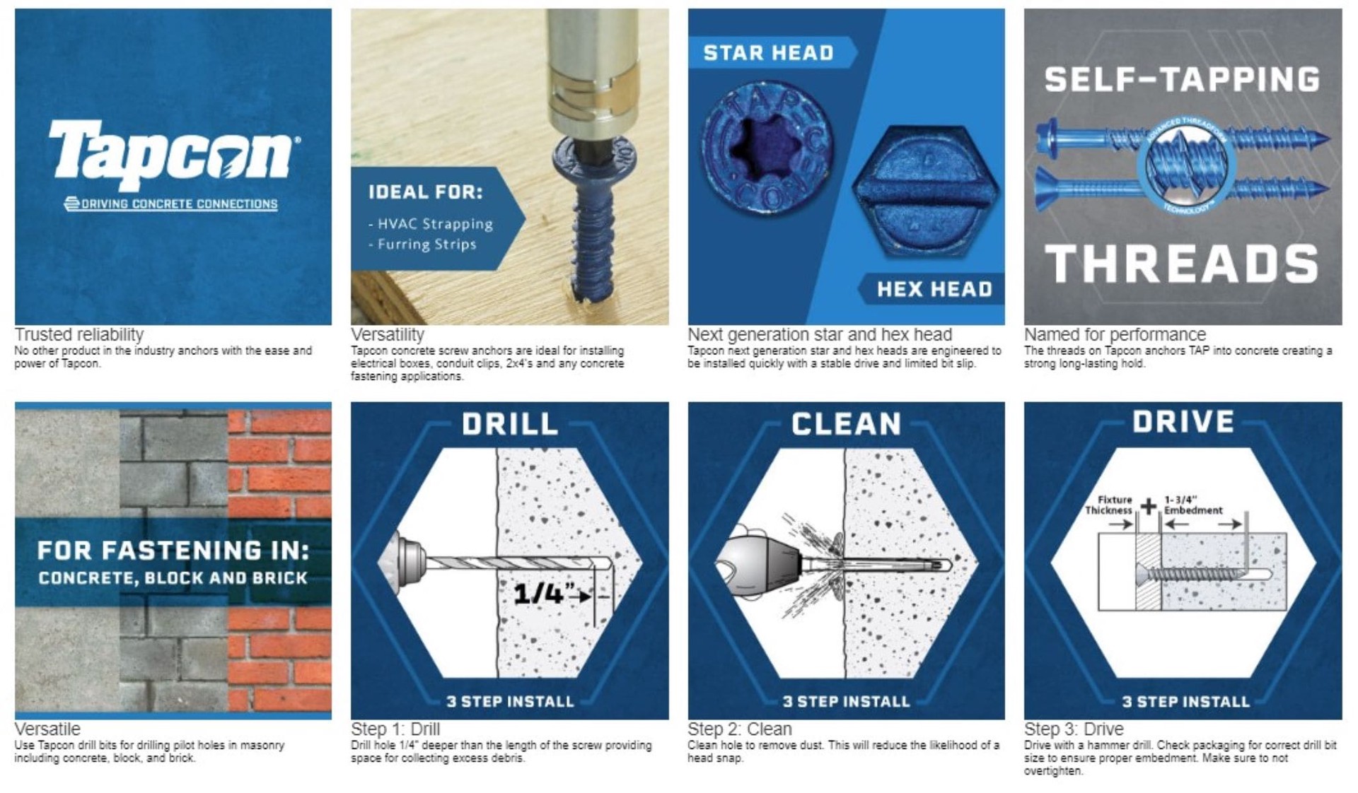 slide 3 of 6, Tapcon 1/4-in x 2-3/4-in Concrete Screw Anchors 8-Pack, 1 ct