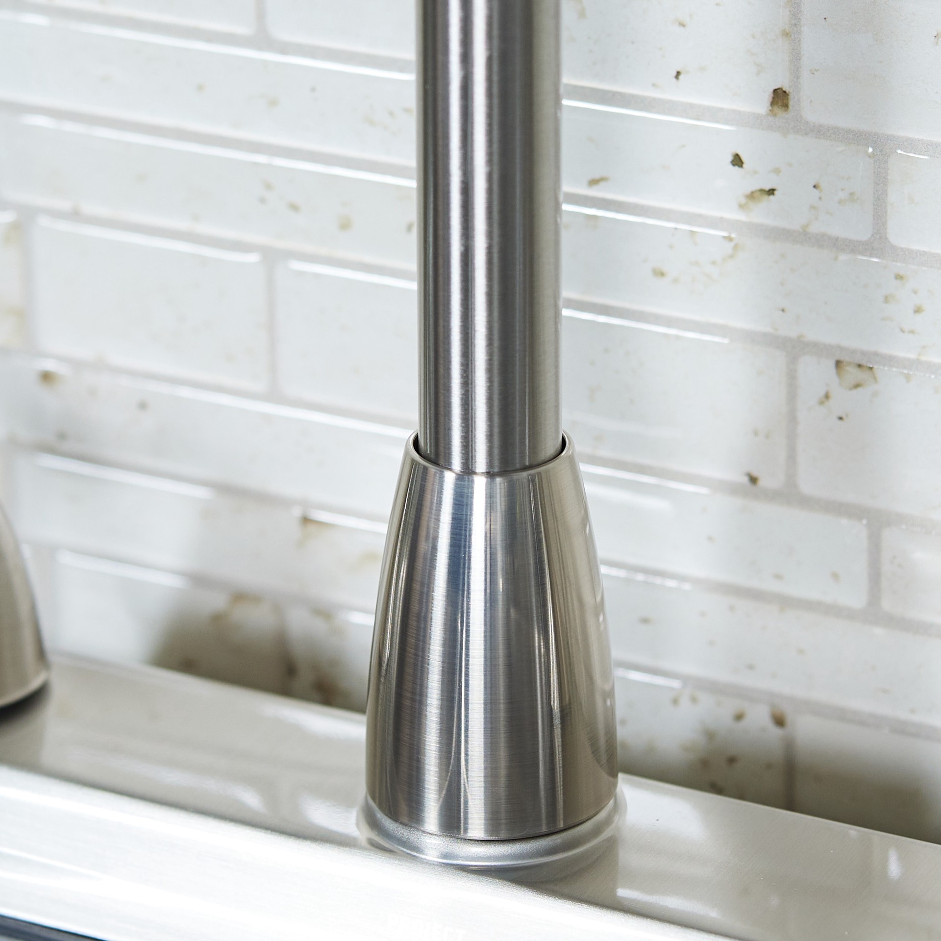 slide 4 of 6, Project Source Everfield Stainless steel Double Handle Deck-mount Kitchen Faucet (Includes Deck Plate) (Includes Side Sprayer), 1 ct