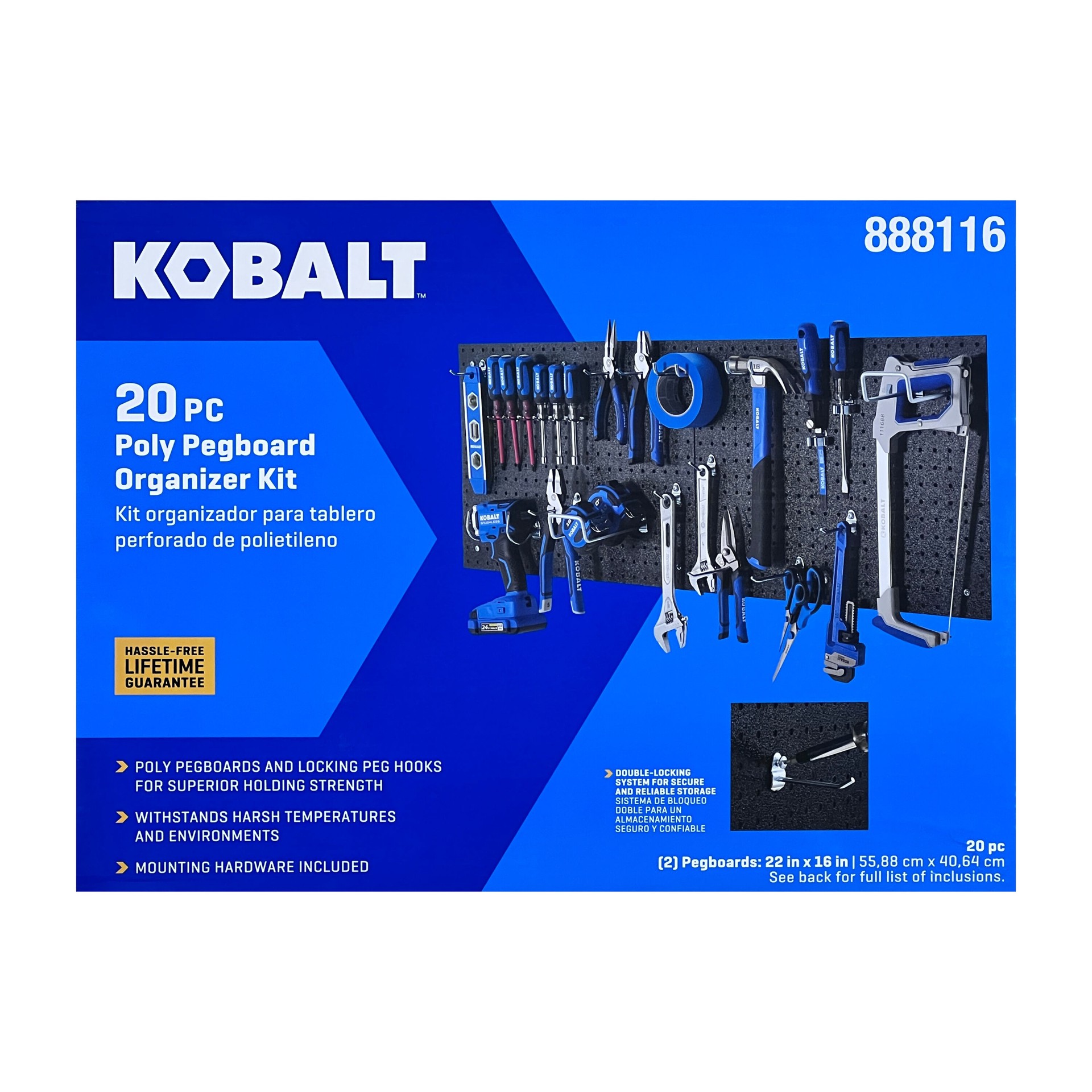 slide 3 of 4, Kobalt 20 -Piece Polypropylene Pegboard kit in Black 22-in W x 16-in H, 1 ct