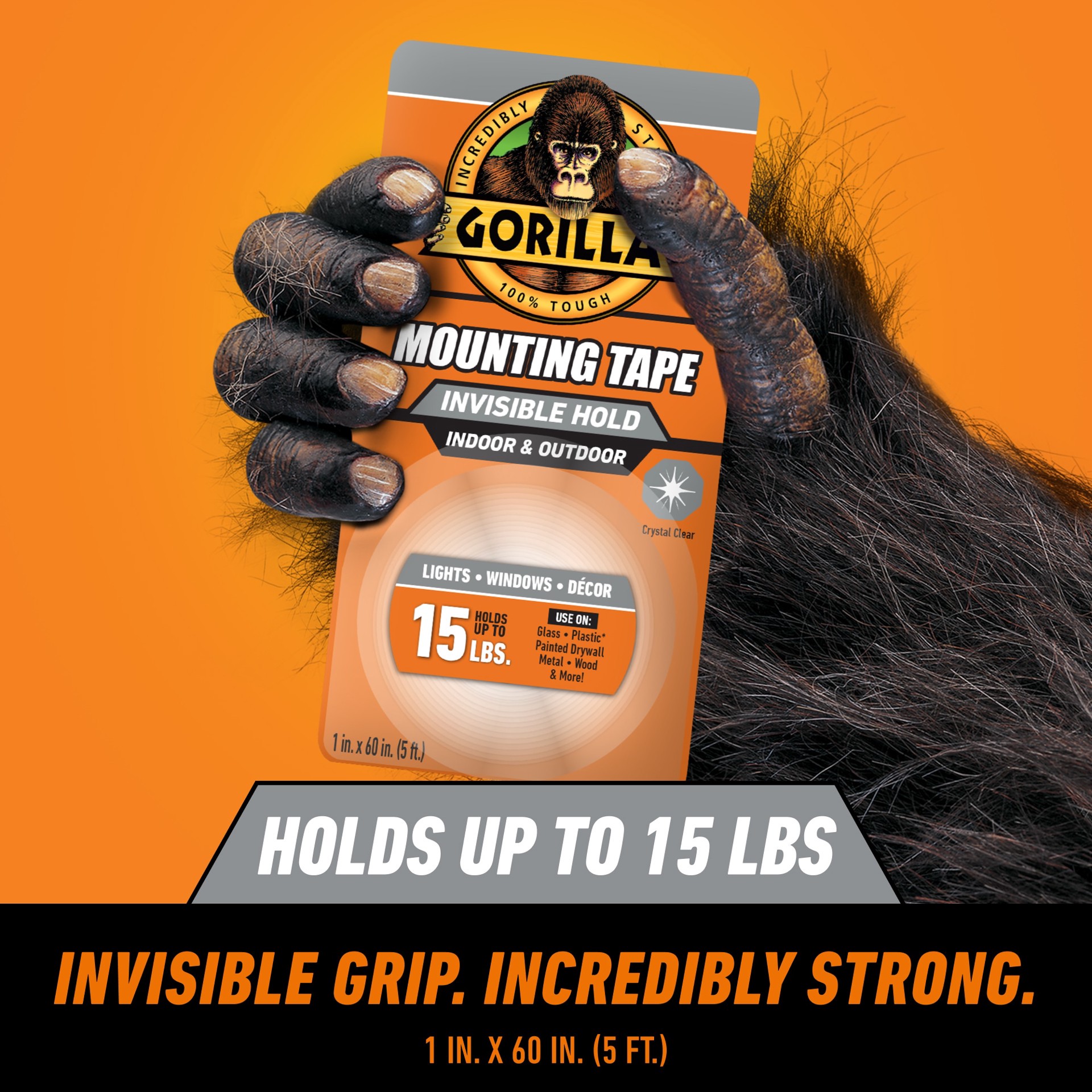 slide 2 of 6, Gorilla Tough Clear Mounting Tape 1-in x 5 Feet Double-Sided Tape, 1 ct
