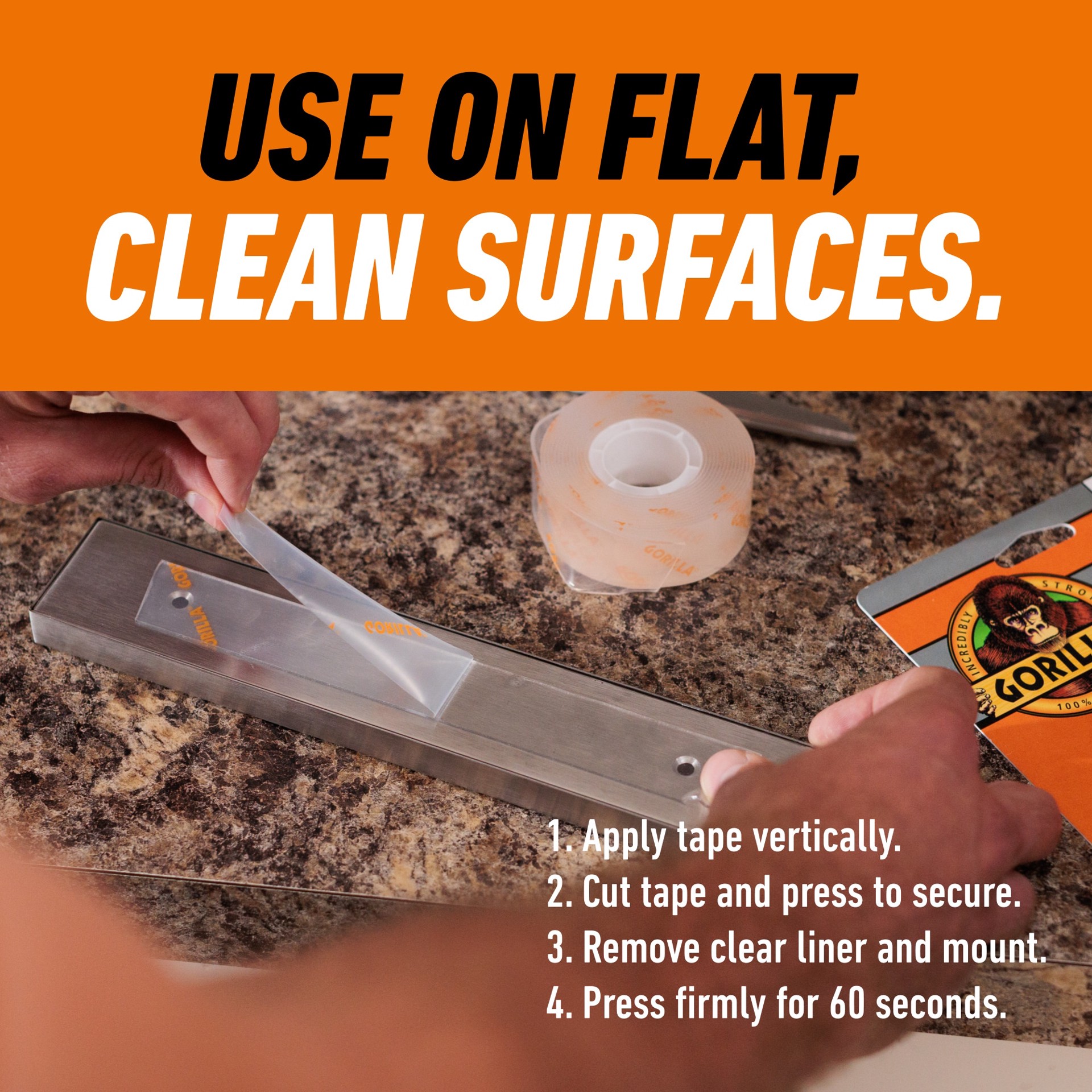 slide 4 of 6, Gorilla Tough Clear Mounting Tape 1-in x 5 Feet Double-Sided Tape, 1 ct