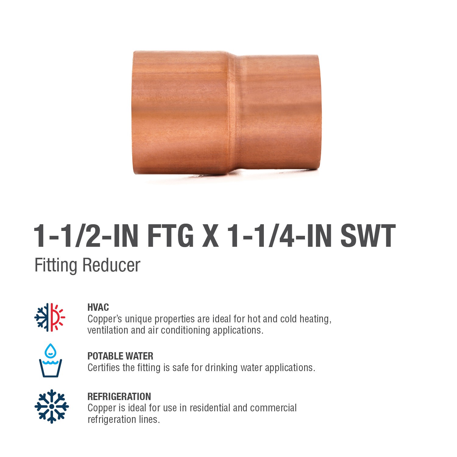 slide 4 of 6, Streamline 1-1/2-in x 1-1/4-in Copper Fitting Reducer, 1 ct