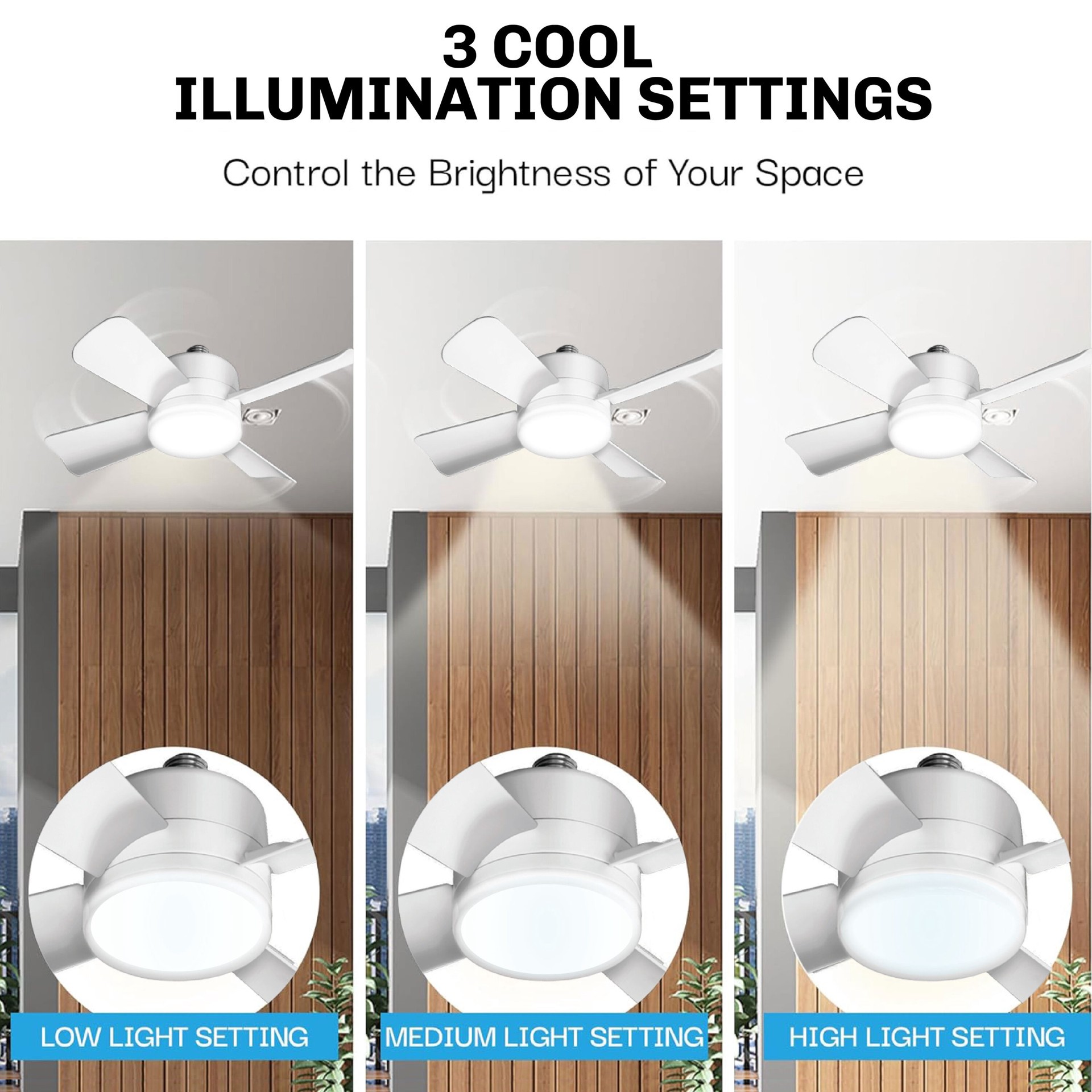 slide 3 of 6, BELL + HOWELL Socket Fan 15.7-in White with White Blades Flush Mount Ceiling Fan With Light 4 -Blade, 1 ct