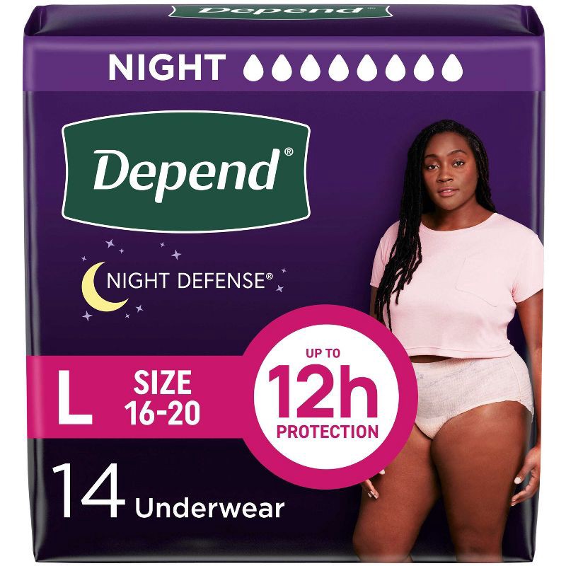 slide 1 of 9, Depend Night Defense Adult Incontinence Underwear for Women - Overnight Absorbency - L - Blush - 14ct, 14 ct