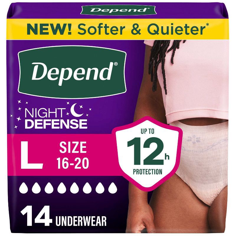 slide 1 of 12, Depend Night Defense Adult Incontinence Underwear for Women - Overnight Absorbency - L - Blush - 14ct, 14 ct