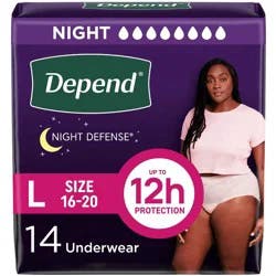 Depend Night Defense Adult Incontinence Underwear for Women - Overnight Absorbency - L - Blush - 14ct
