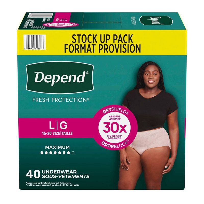 slide 2 of 7, Depend Fresh Protection Adult Incontinence & Postpartum Underwear for Women - Maximum Absorbency - L - Blush - 40ct, 40 ct