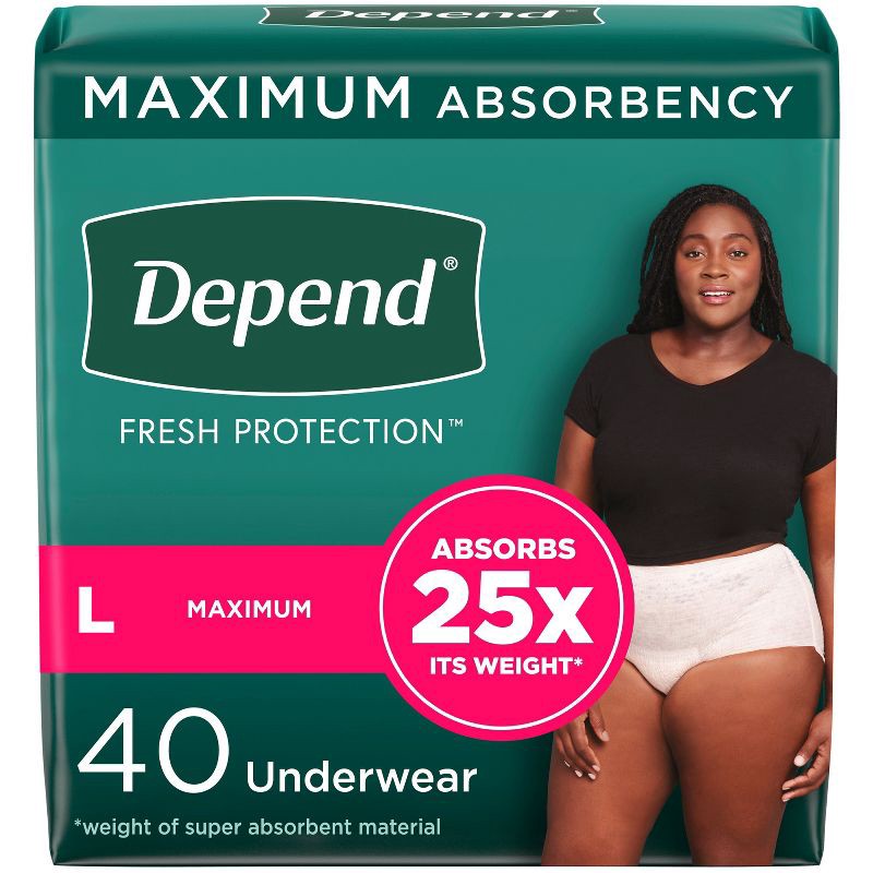 slide 1 of 7, Depend Fresh Protection Adult Incontinence & Postpartum Underwear for Women - Maximum Absorbency - L - Blush - 40ct, 40 ct