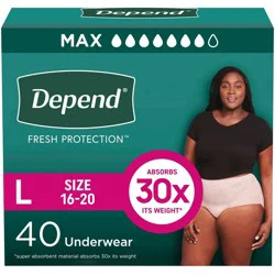 Depend Fresh Protection Adult Incontinence & Postpartum Underwear for Women - Maximum Absorbency - L - Blush - 40ct