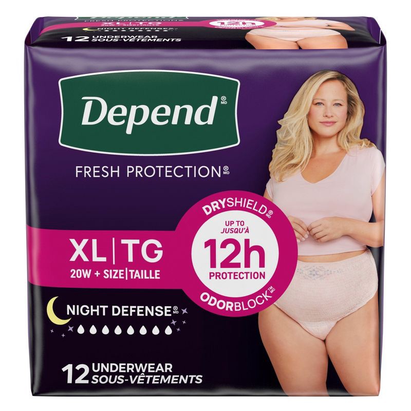 slide 2 of 8, Depend Night Defense Adult Incontinence Underwear for Women - Overnight Absorbency - XL - Blush - 12ct, 12 ct