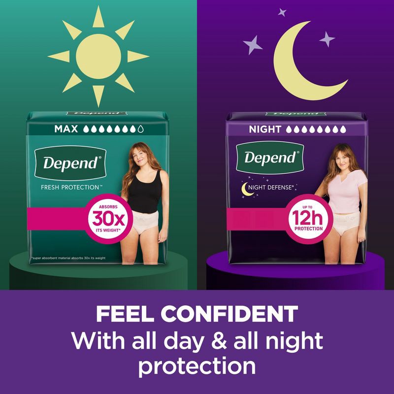 slide 6 of 8, Depend Night Defense Adult Incontinence Underwear for Women - Overnight Absorbency - XL - Blush - 12ct, 12 ct