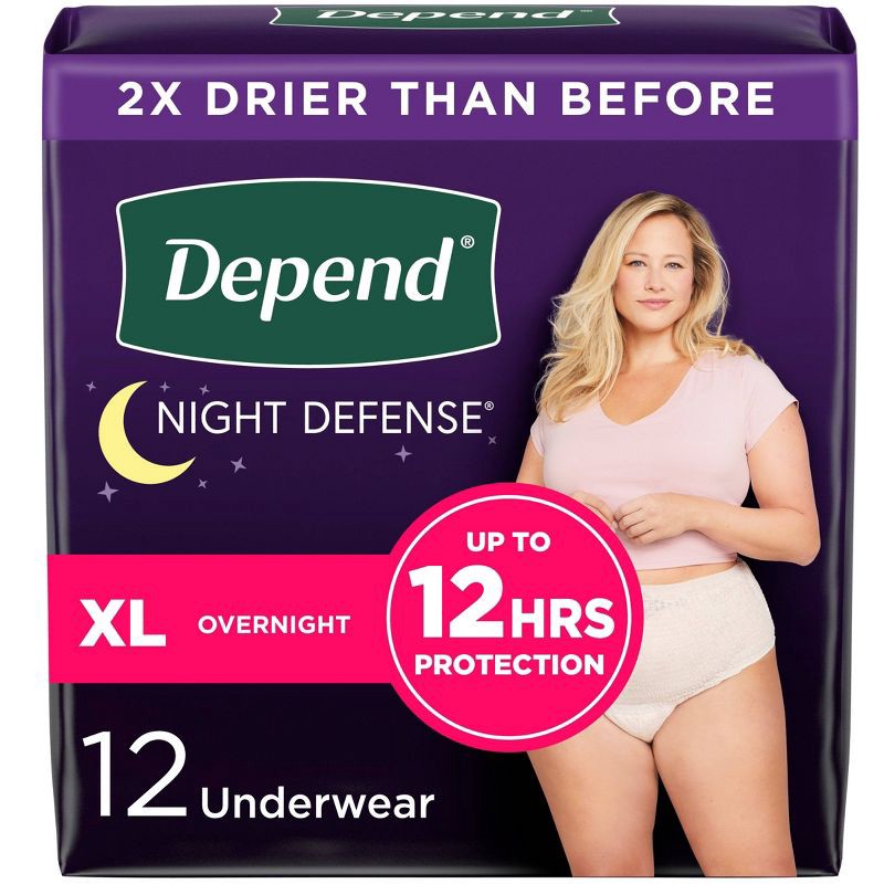 slide 1 of 7, Depend Night Defense Adult Incontinence Underwear for Women - Overnight Absorbency - XL - Blush - 12ct, 12 ct