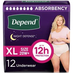 Depend Night Defense Adult Incontinence Underwear for Women - Overnight Absorbency - XL - Blush - 12ct