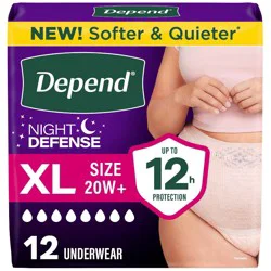 Depend Night Defense Adult Incontinence Underwear for Women - Overnight Absorbency - XL - Blush - 12ct