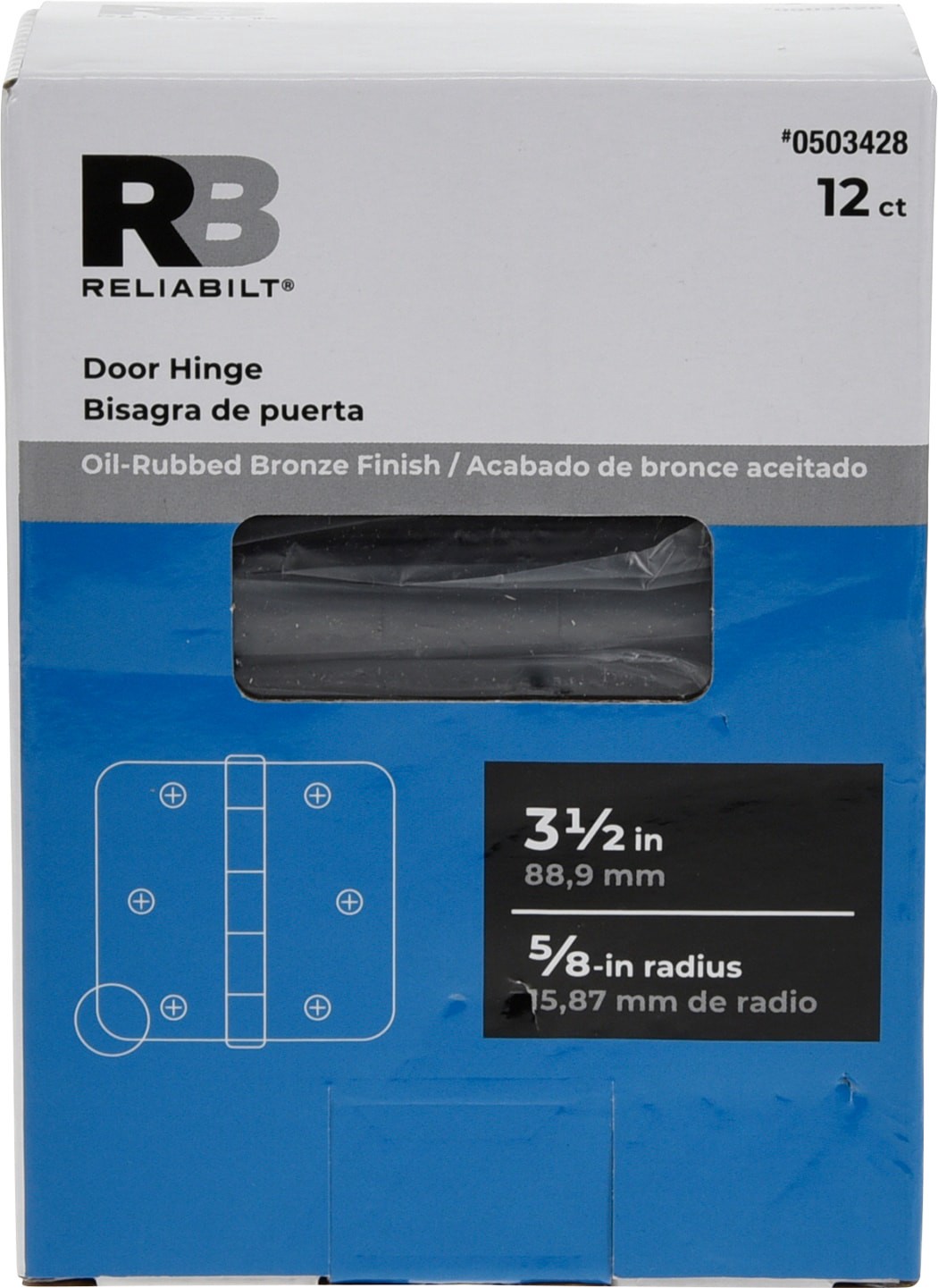 slide 3 of 6, RELIABILT 3-1/2-in H x 5/8-in Radius Oil-Rubbed Bronze Mortise Interior Door Hinge 12 -Pack, 1 ct