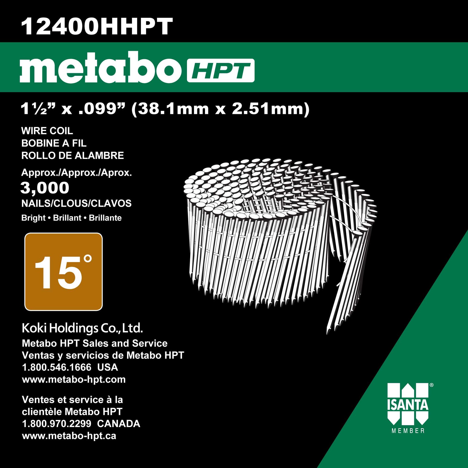 slide 3 of 4, Metabo HPT 1-1/2-in x 0.099-in 15 -Degree 4d Bright Smooth Shank Collated Framing nails ( 3000 -Per Box ), 1 ct