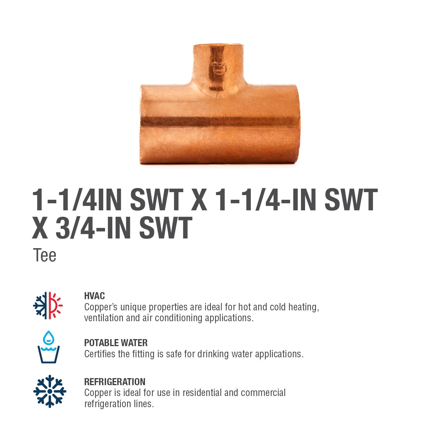 slide 3 of 6, Streamline 1-1/4-in x 1-1/4-in x 3/4-in Copper Reducing Tee, 1 ct