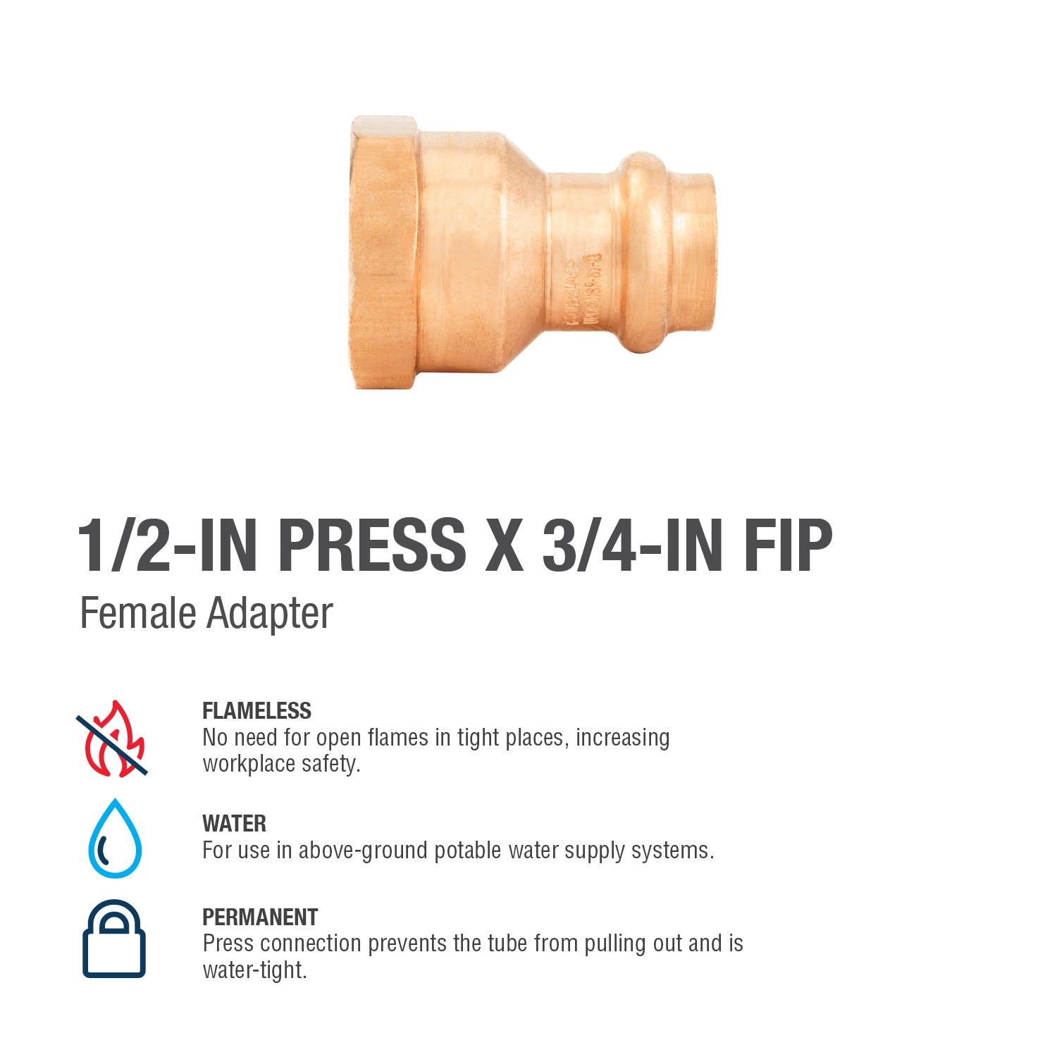 slide 4 of 6, Streamline 1/2-in x 3/4-in Copper Press Reducing Female Adapter, 1 ct