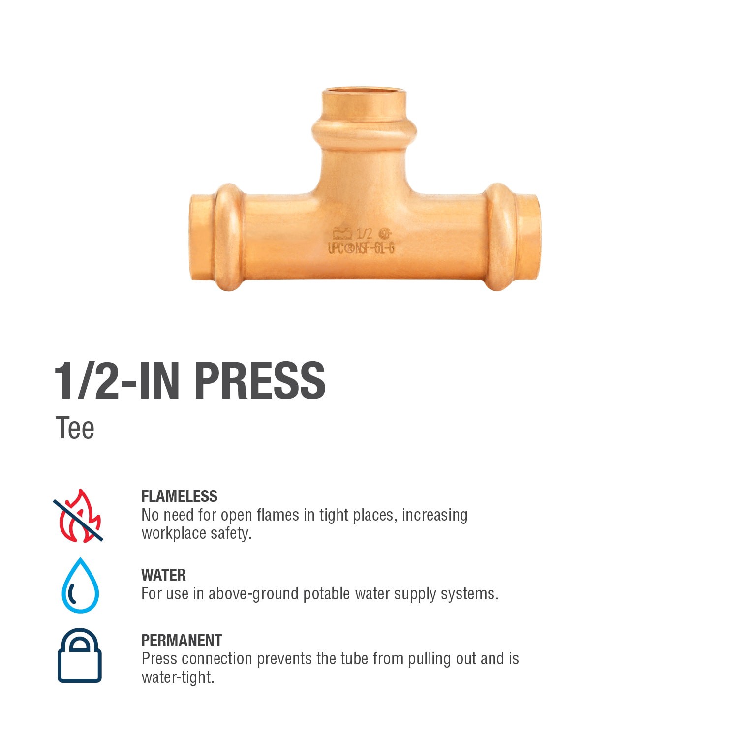 slide 4 of 6, Mueller Streamline 1/2-in Press Tee Ld, 1 ct