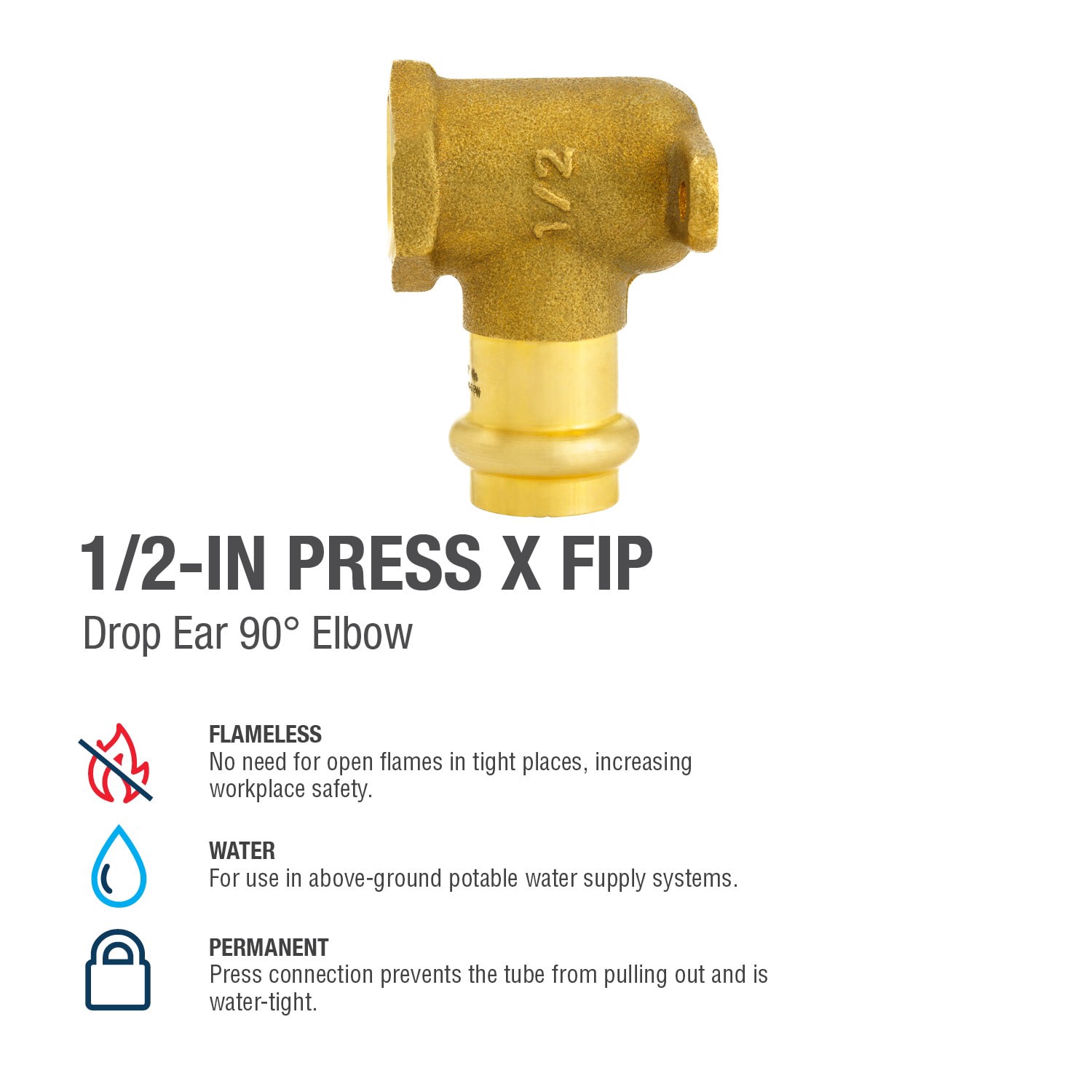 slide 4 of 6, Streamline 1/2-in 90-Degree Copper Press Drop Ear Elbow, 1 ct