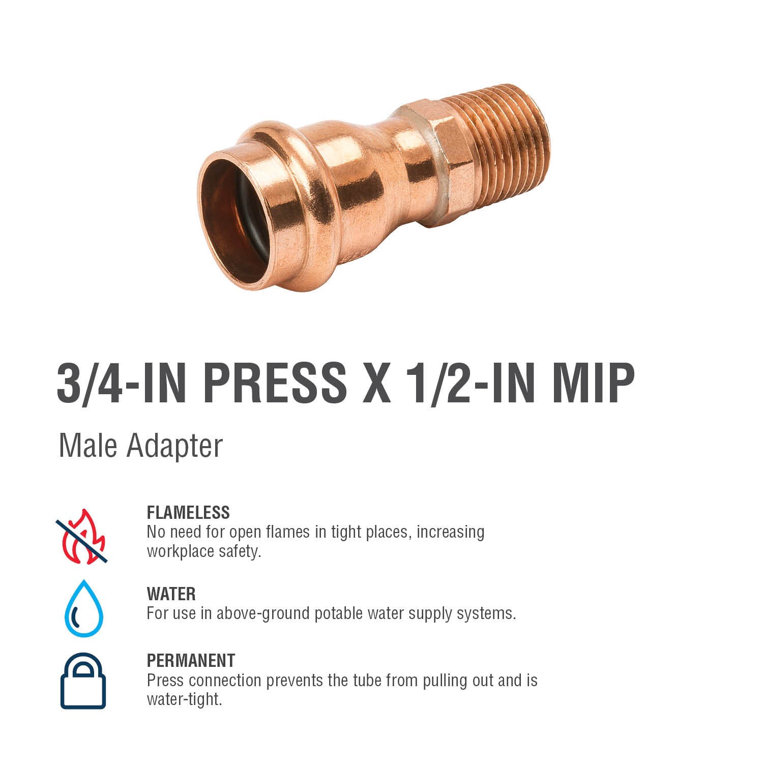 slide 3 of 6, Streamline 3/4-in x 1/2-in Copper Press Reducing Male Adapter, 1 ct