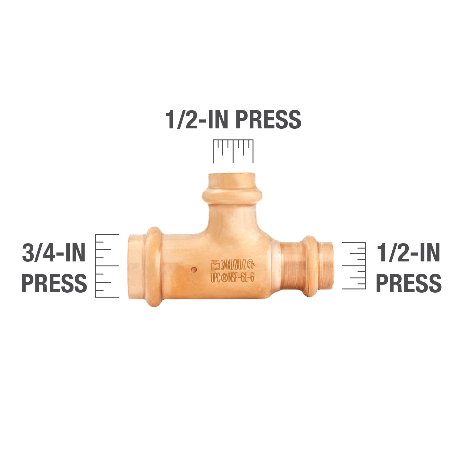 slide 3 of 6, Streamline 3/4-in x 1/2-in x 1/2-in Copper Press Reducing Tee, 1 ct