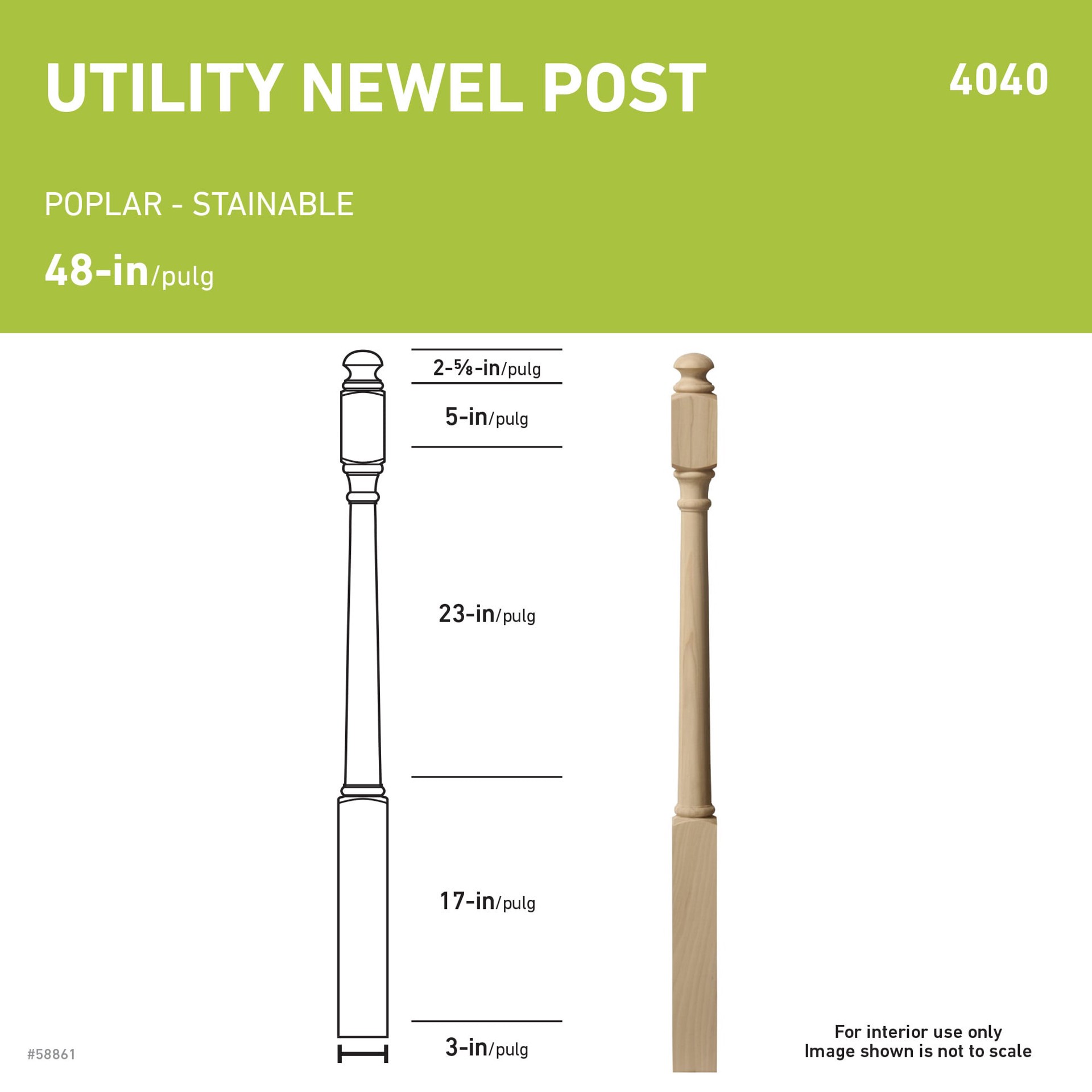 slide 4 of 5, 48-in x 3-in Unfinished Poplar Colonial Starting Stair Newel Post, 1 ct