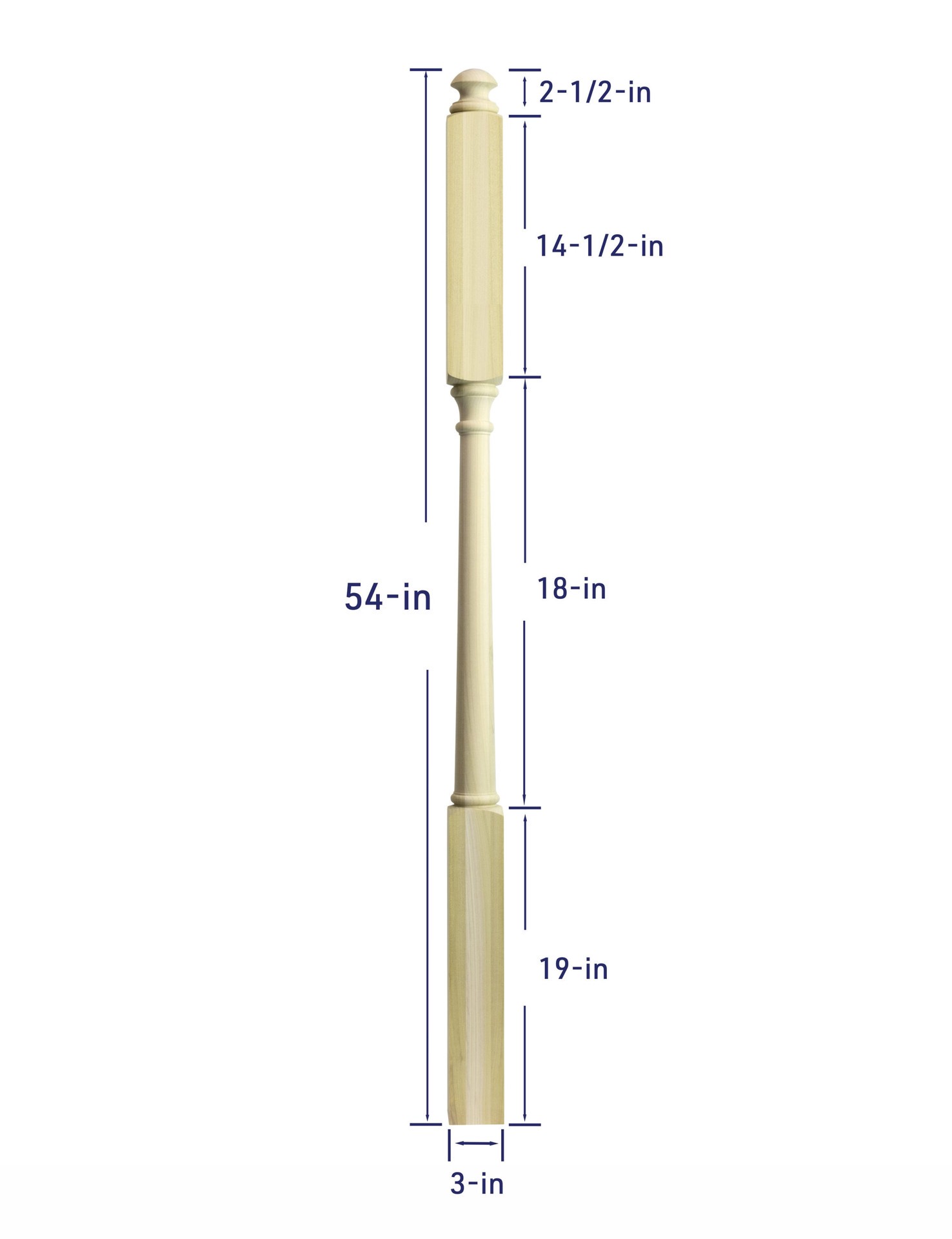 slide 4 of 6, Crown Heritage Colonial 54-in x 3-in Unfinished Poplar Colonial Intermediate Stair Newel Post, 1 ct