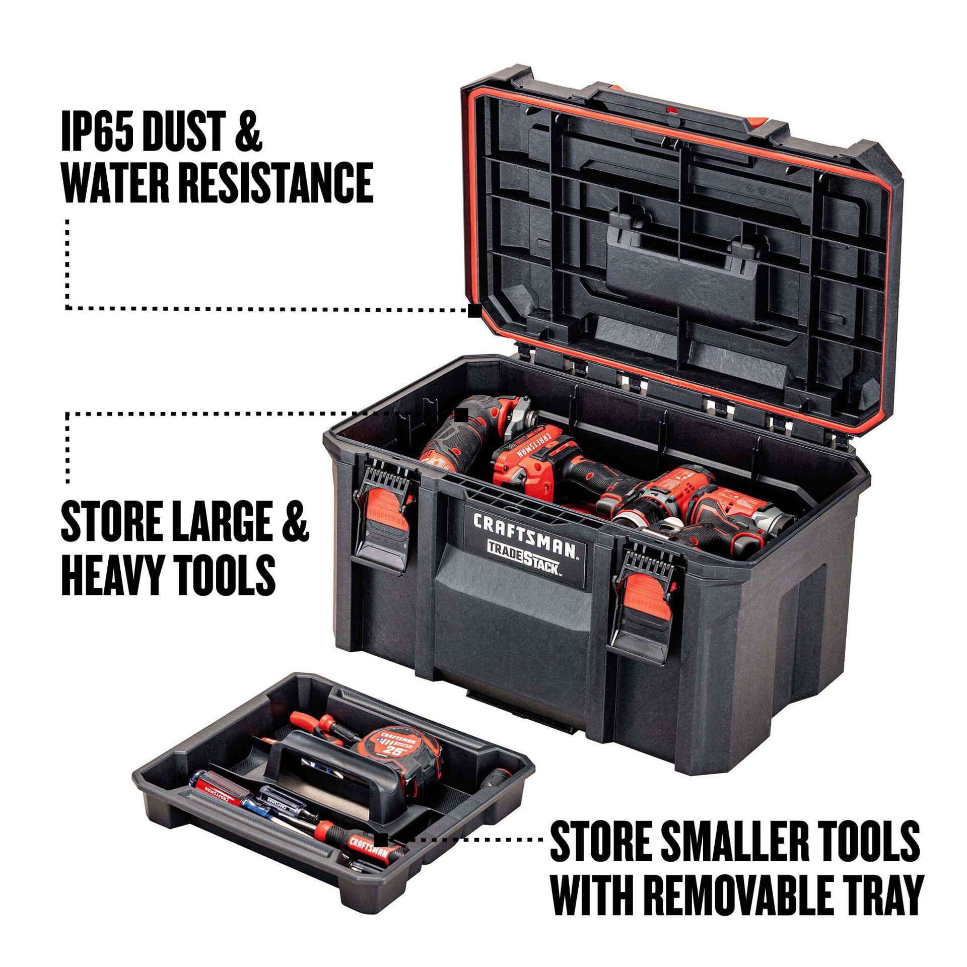 slide 3 of 6, CRAFTSMAN TRADESTACK 21.5-in W x 12.125-in H x 14.625-in D Black Structural foam Tool Box, 1 ct