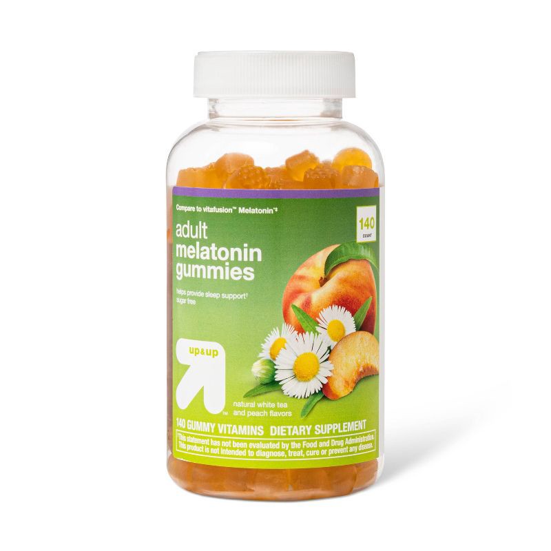 slide 1 of 3, Adult Melatonin Gummies - White Tea/Peach - 140ct - up & up™, 140 ct