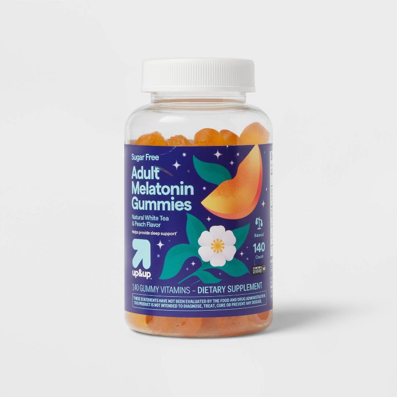 slide 1 of 4, Adult Melatonin Gummies - White Tea/Peach - 140ct - up&up™, 140 ct