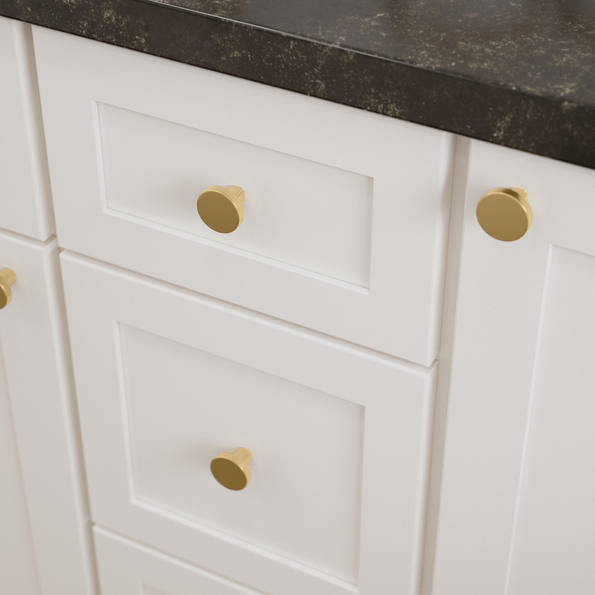 slide 2 of 6, allen + roth Lucian 1-1/4-in Brushed Brass Round Traditional Cabinet Knob, 1 ct