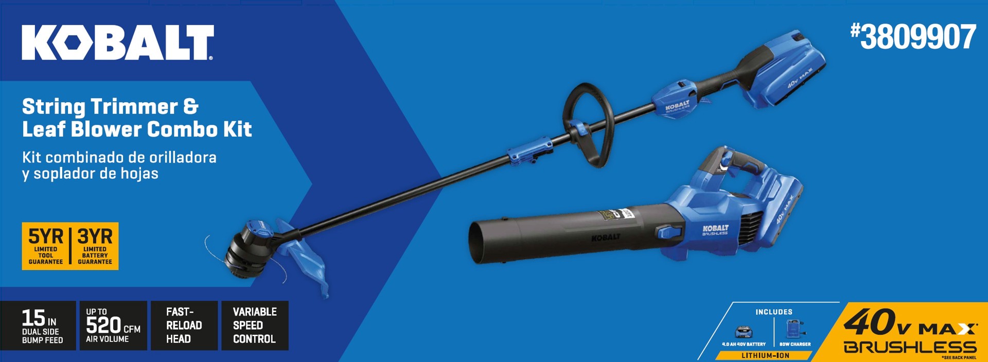 slide 2 of 6, Kobalt Gen4 40-volt Cordless Battery String Trimmer and Leaf Blower and 4.0 Ah (Battery Included) (Charger Included), 1 ct