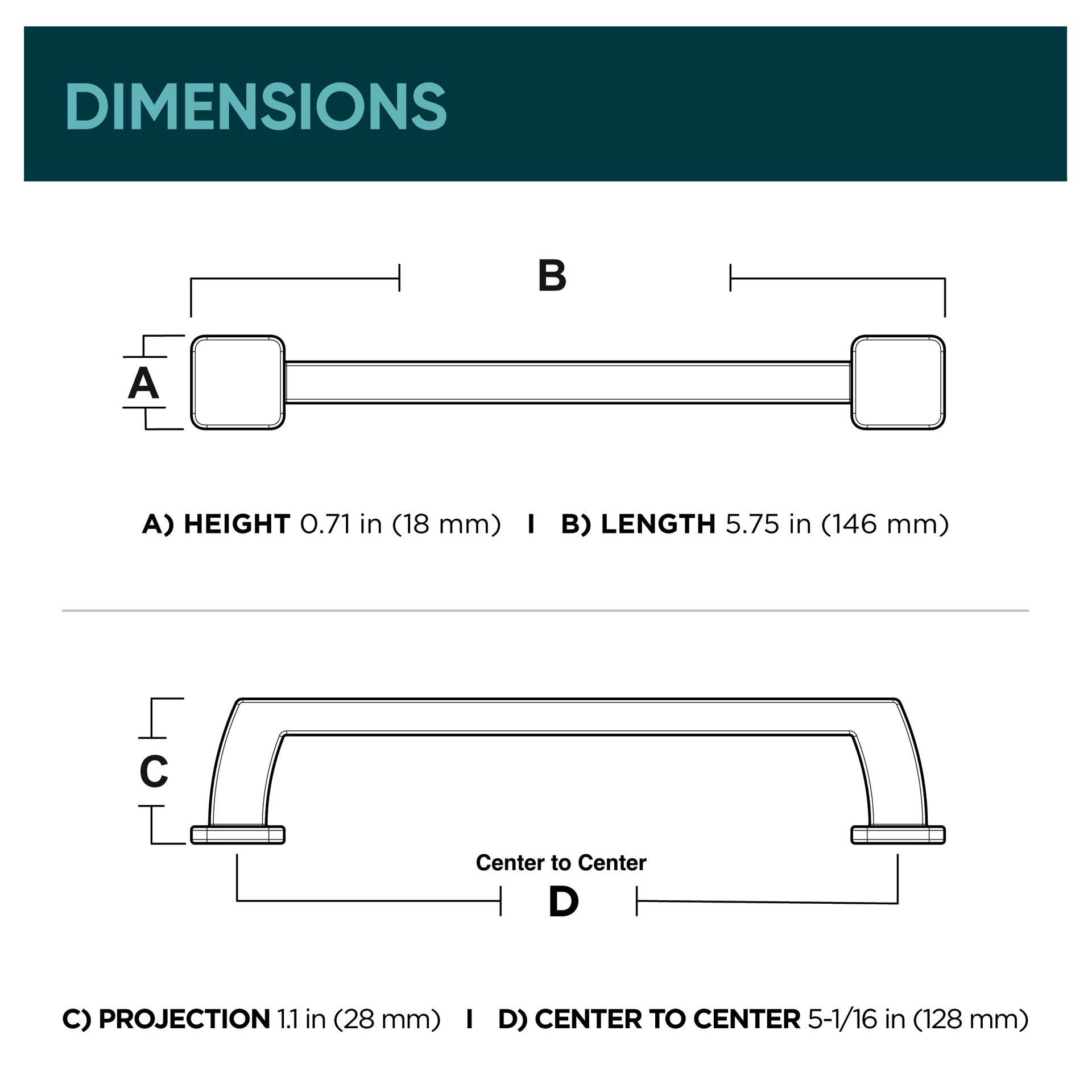 slide 6 of 6, Origin 21 Mattis 5-1/16-in , 128mm Center to Center Matte Black Rectangular Bar Drawer Pull, 1 ct
